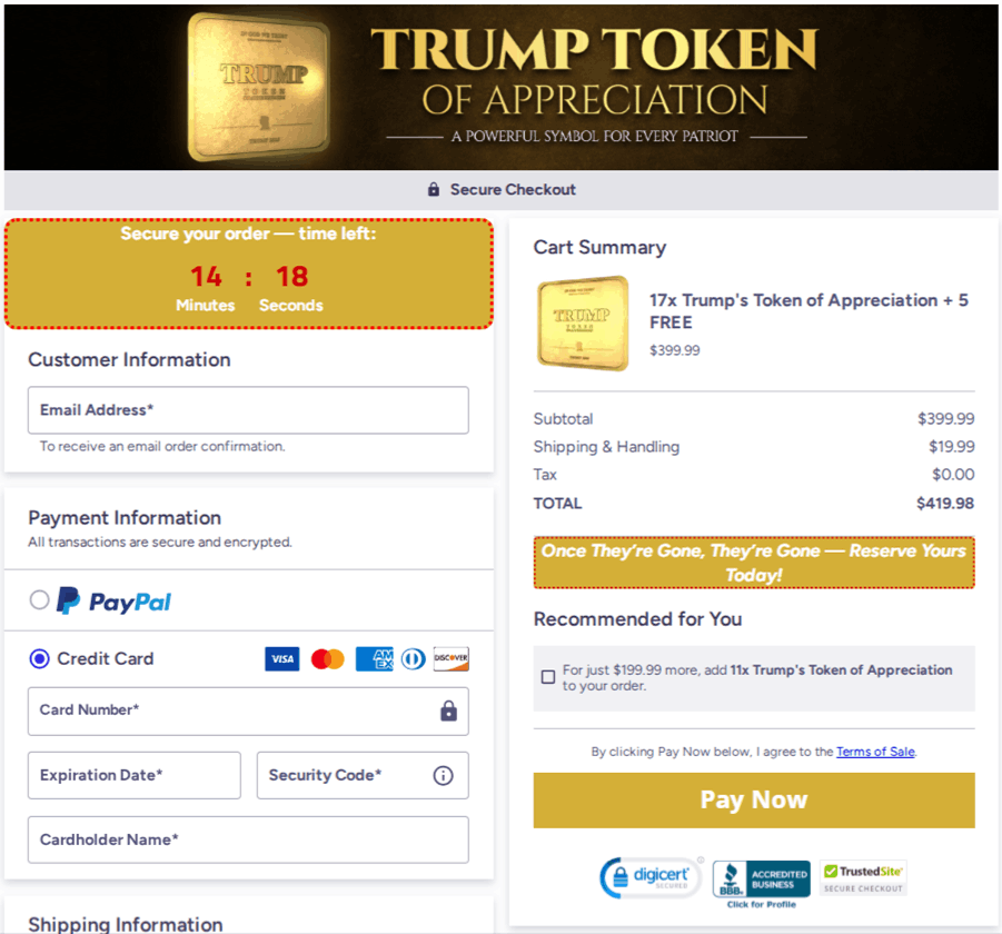 Trump Token of Appreciation Checkout